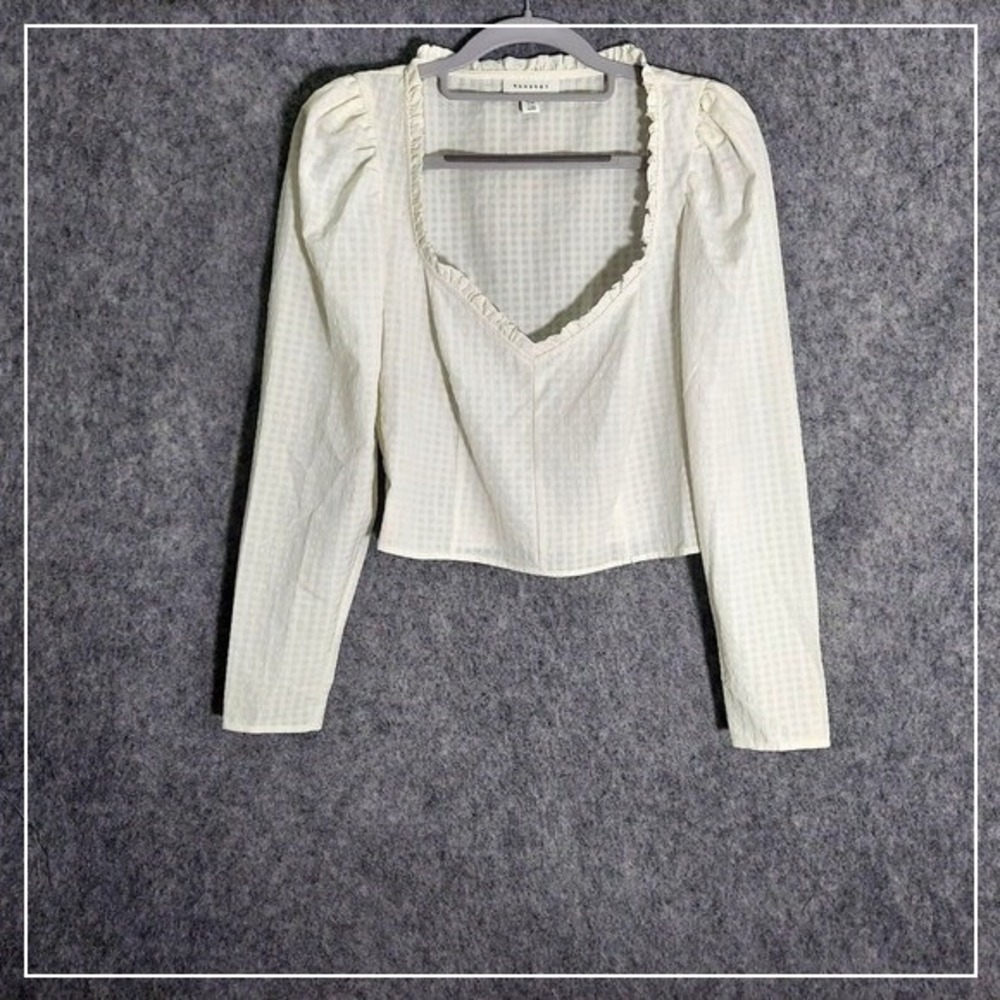 Topshop Top 4 Seersucker Milkmaid Puff Sleeve Ruffle Neck Crop Boho Cottage